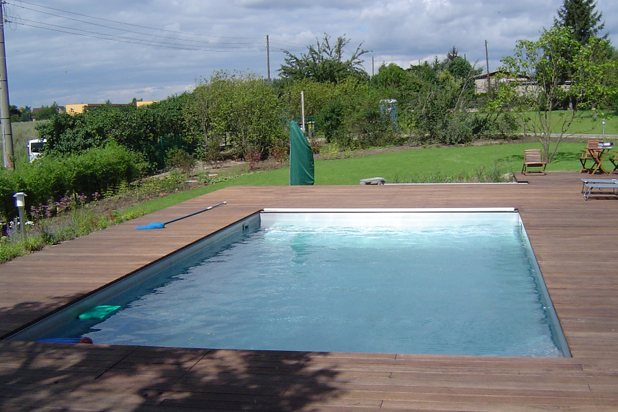 Skimmer pool of stainless steel outdoors